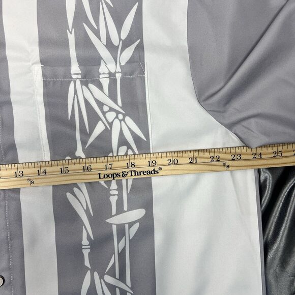 Royaura Hawaiian Bowling Shirt Gray Bamboo Print Casual Short Sleeve Button Down - Picture 11 of 14